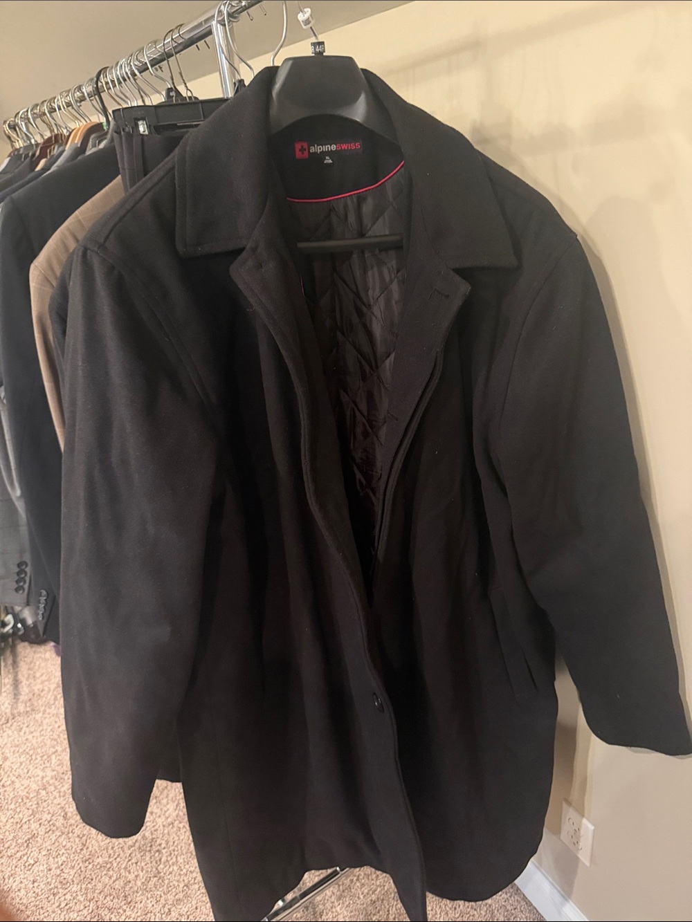 Alpine Swiss Black Men's Wool-Blend Single-Breasted Coat